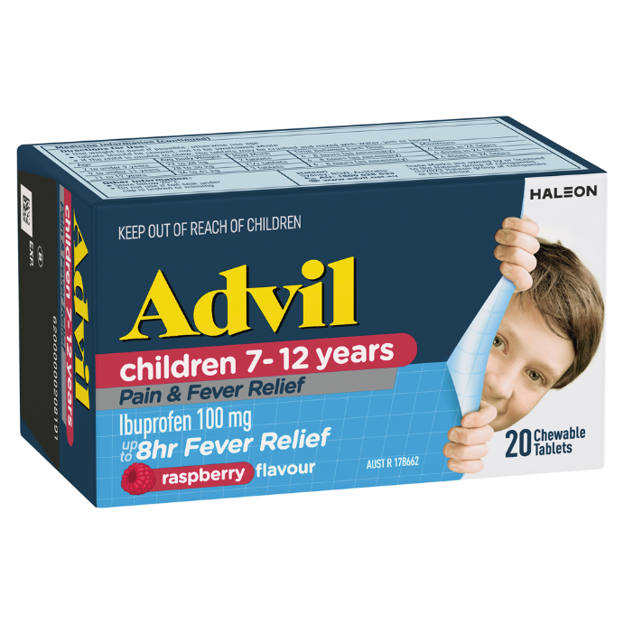 Advil Children 7 - 12 Years Raspberry Flavour 20 Chewable Tablets