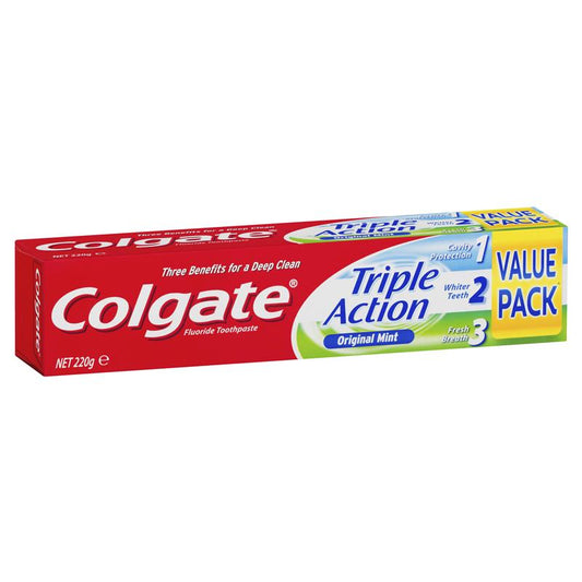 Colgate Triple Action Cavity Protection Fluoride Original Mint Toothpaste Value Pack 220g