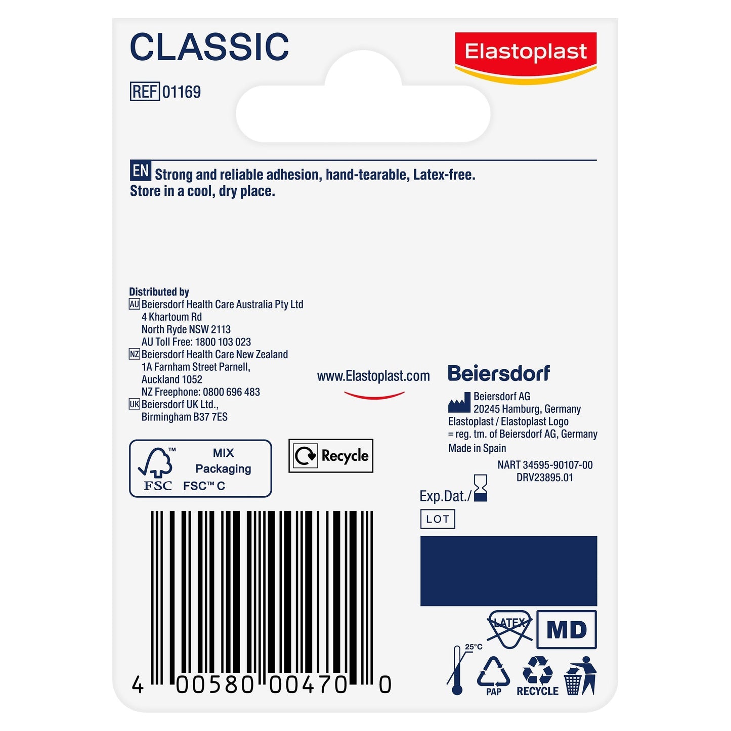 Elastoplast 1169 Classic Tape 2.5cm x 5m