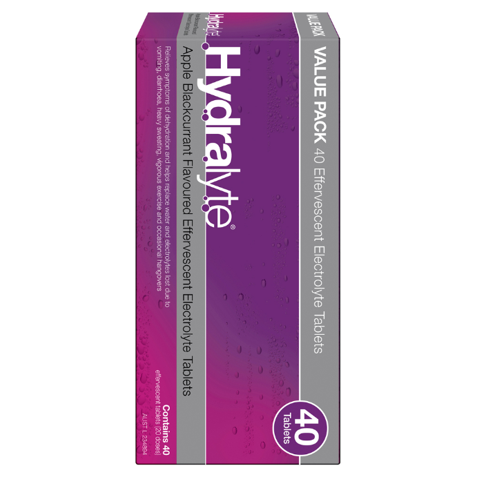 Hydralyte Apple Blackcurrant Flavoured Electrolyte 40 Effervescent Tablets