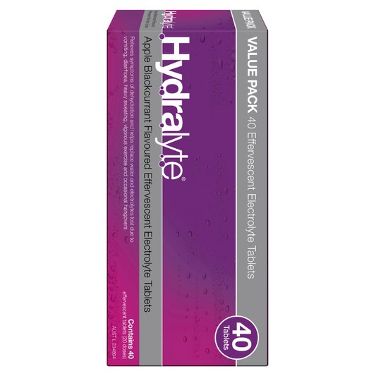 Hydralyte Apple Blackcurrant Flavoured Electrolyte 40 Effervescent Tablets