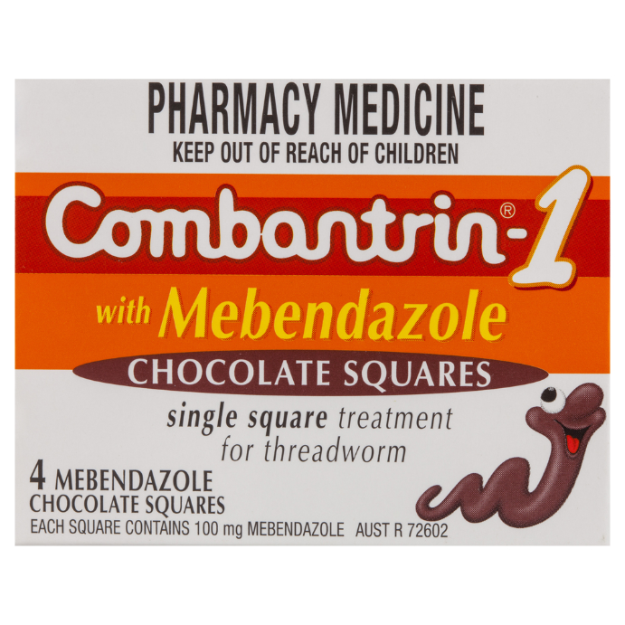 COMBANTRIN-1 with Mebendazole Chocolate Squares 4 Pack