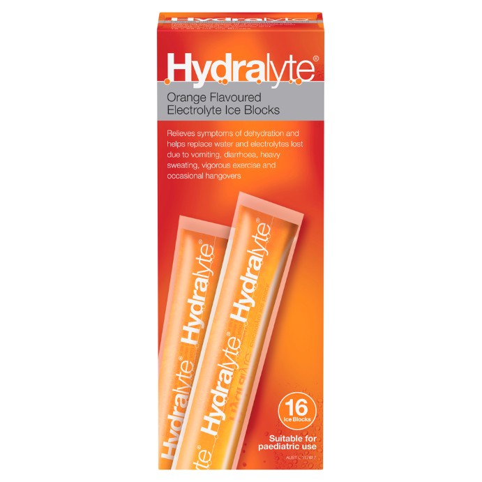 Hydralyte Orange Flavoured Electrolyte Ice Blocks 16 Pack