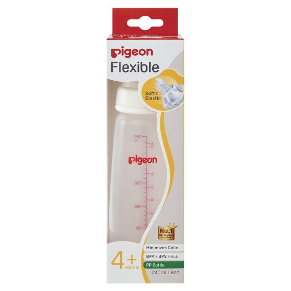 Pigeon Flexible Baby Bottle - 240ml Slim Neck PP Bottle with Peristaltic Teat (4+ Months)