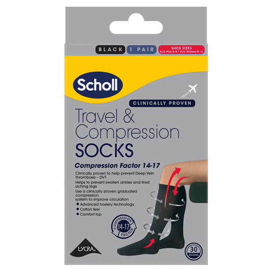 Scholl Travel & Compression Flight Socks Unisex Black 6-9