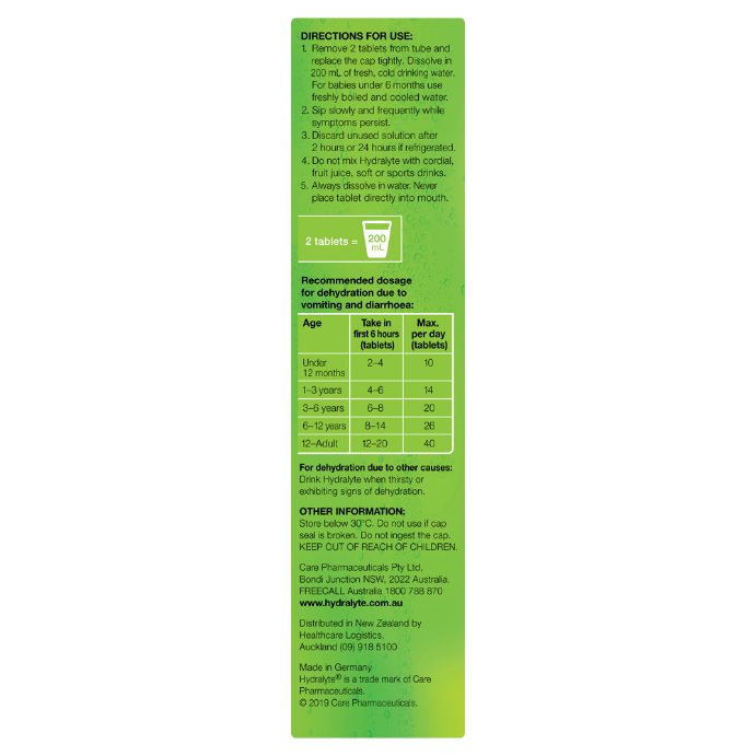Hydralyte Lemon Lime Flavoured Electrolyte 20 Effervescent Tablets