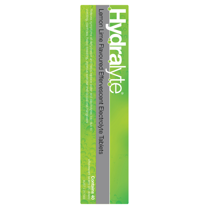 Hydralyte Lemon Lime Flavoured Electrolyte 40 Effervescent Tablets