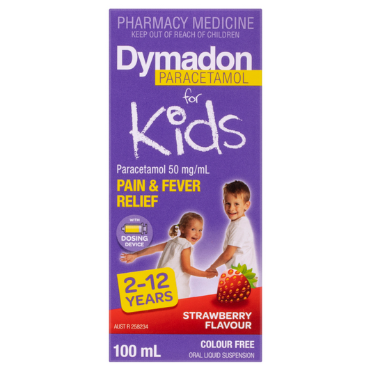 Dymadon Paracetamol for Kids 2-12 Years Strawberry Flavour 100mL