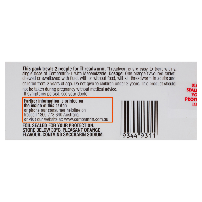 COMBANTRIN-1 with Mebendazole 2 Tablets