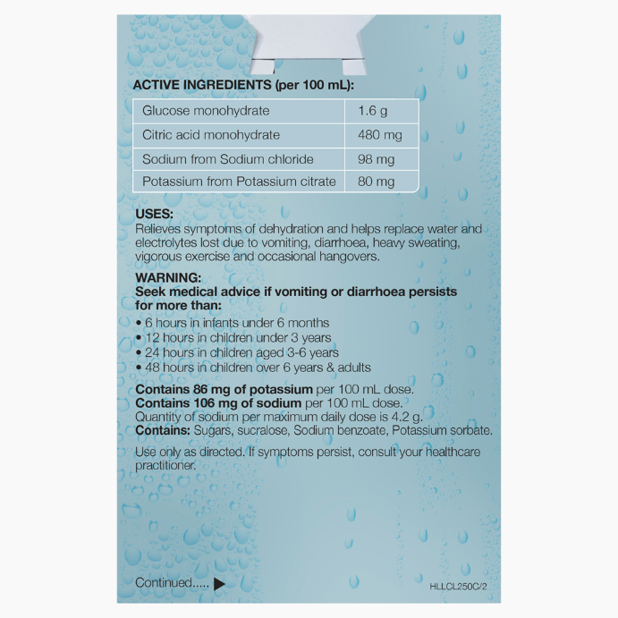 Hydralyte Ready to use Colour Free Lemonade Flavoured Electrolyte Solution 4 Pack