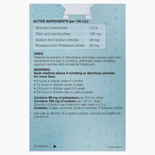 Hydralyte Ready to use Colour Free Lemonade Flavoured Electrolyte Solution 4 Pack