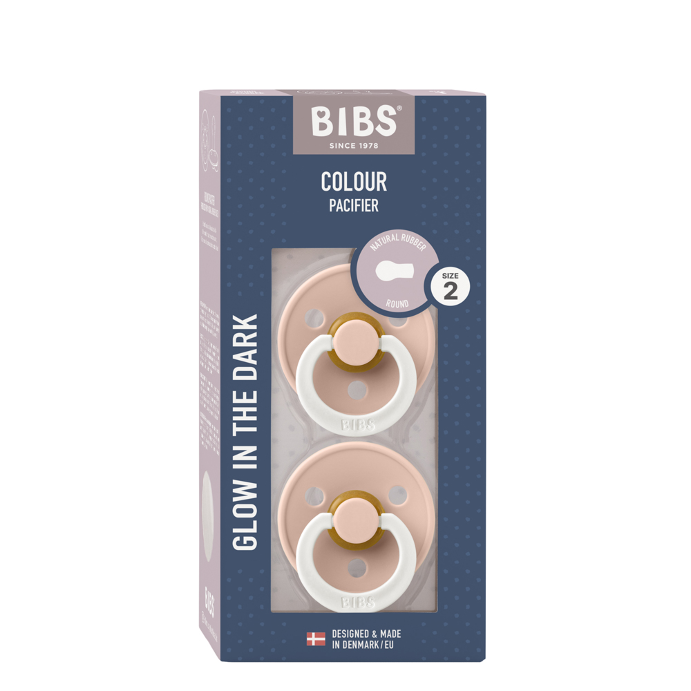 Bibs Colour Pacifier Glow In The Dark Blush Size 2 2 Pack