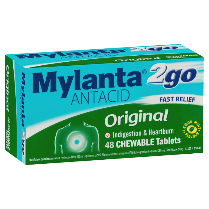 Mylanta 2Go Antacid Original Lemon Mint Flavour 48 Tablets
