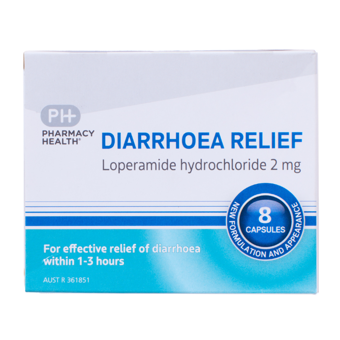 PHARMACY HEALTH Diarrhoea Relief 2mg 8 Capsules