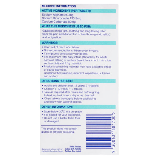 Gaviscon Chewable Peppermint Tablets 24 Pack