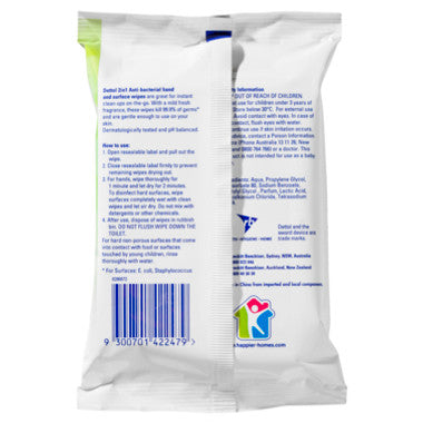 Dettol 2 in 1 Hands and Surfaces Antibacterial Wipes 15pk
