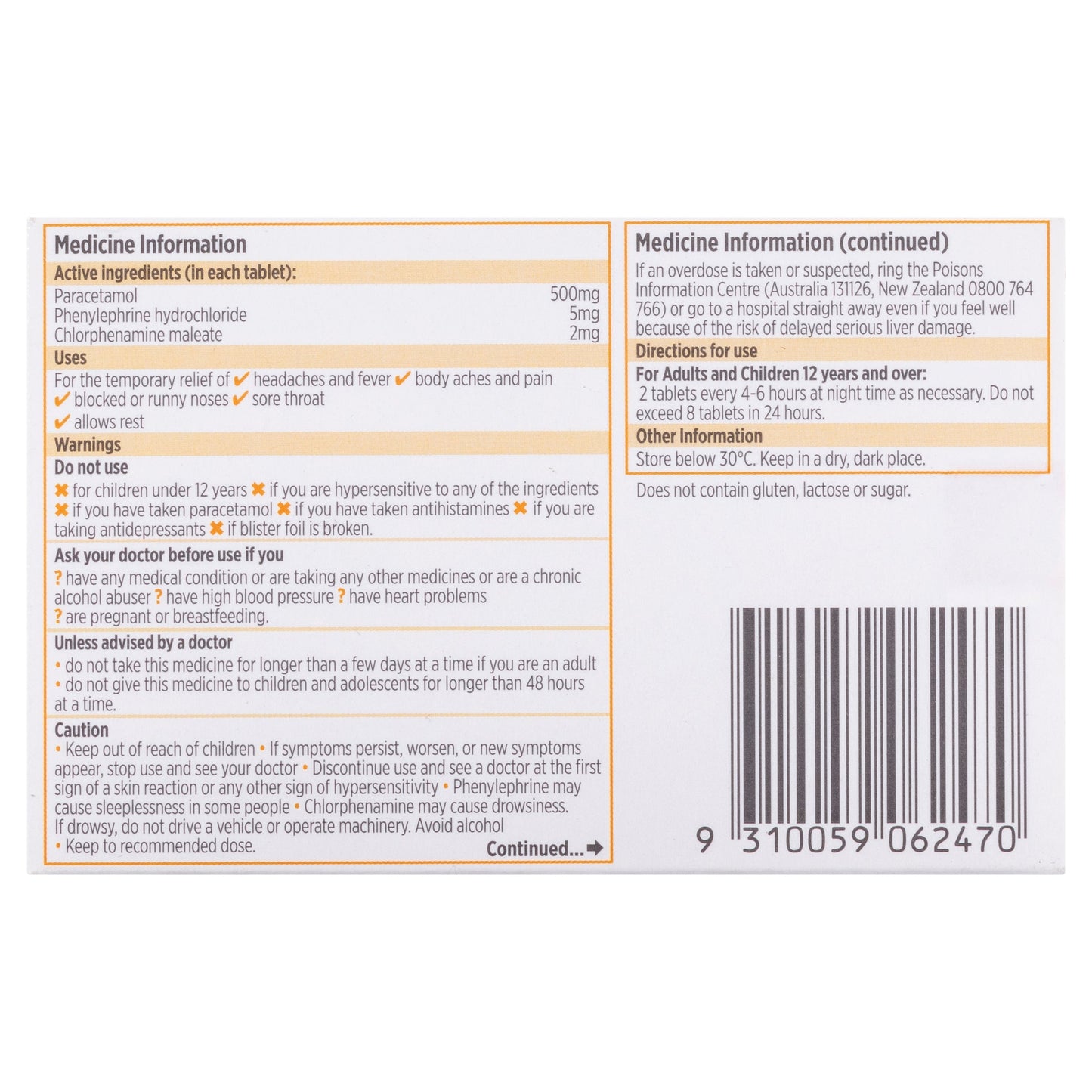 Codral Nightime Cold & Flu 24 Tablets