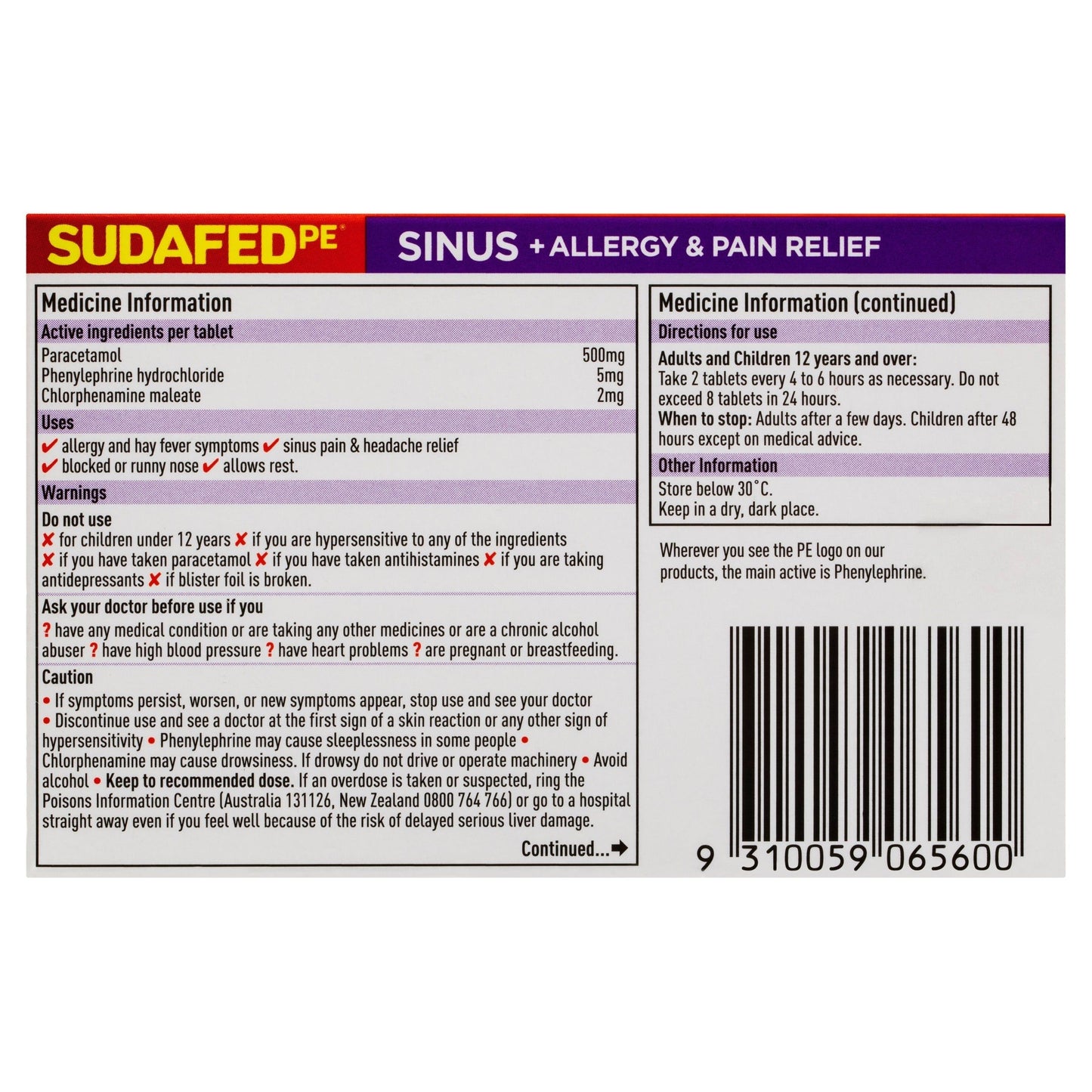 Sudafed PE Sinus + Allergy & Pain Relief 24 Tabs