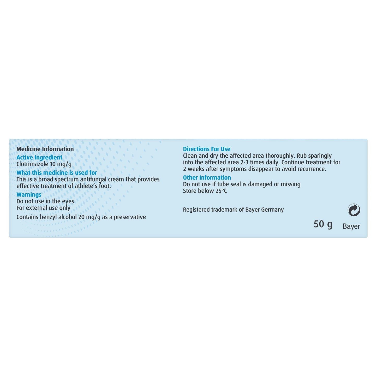 Canesten Clotrimazole Athletes Foot Cream 50g