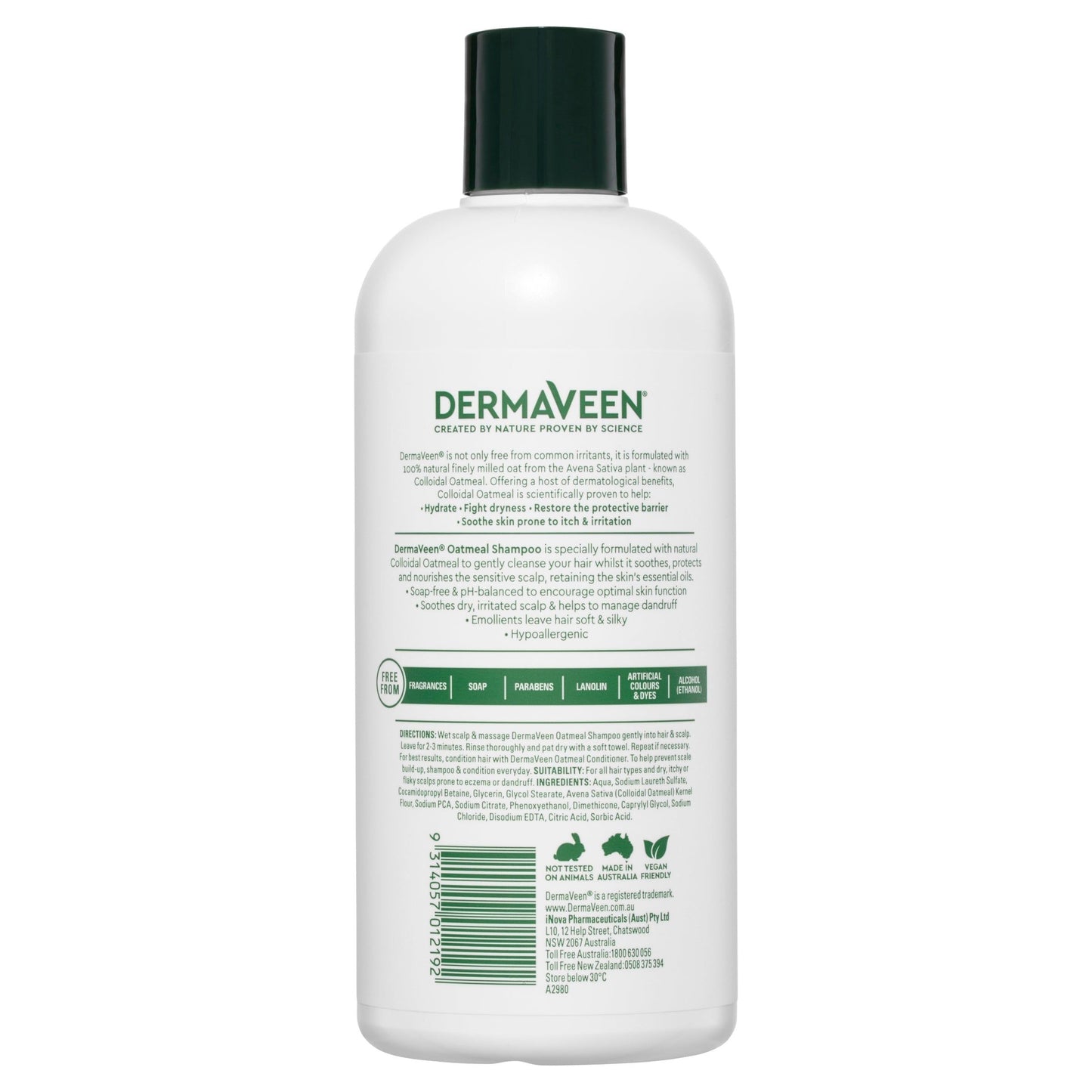 DERMAVEEN Oatmeal Shampoo for Dry, Flaky or Sensitive Scalps 500ml