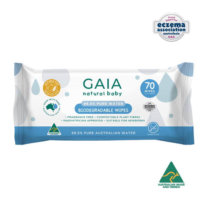 GAIA Natural Baby Biodegradable Wipes 70 Pack