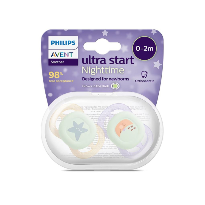Philips Avent Ultra Start Soother Nighttime Glow 0-2 Months 2 Pack
