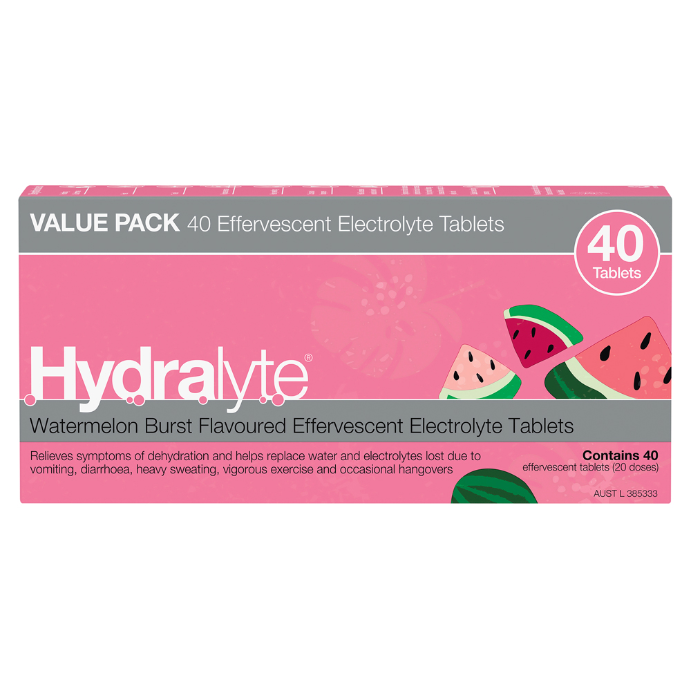 Hydralyte Watermelon Burst Flavoured Electrolyte 40 Effervescent Tablets