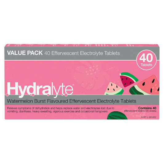 Hydralyte Watermelon Burst Flavoured Electrolyte 40 Effervescent Tablets