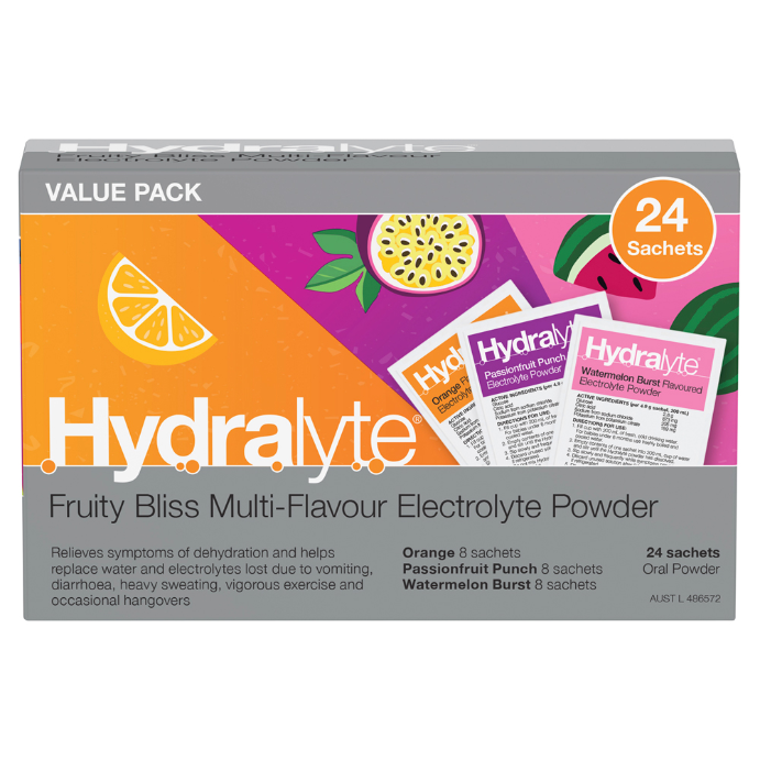 Hydralyte Fruity Bliss Multi-Flavour Electrolyte Powder 24 Sachets