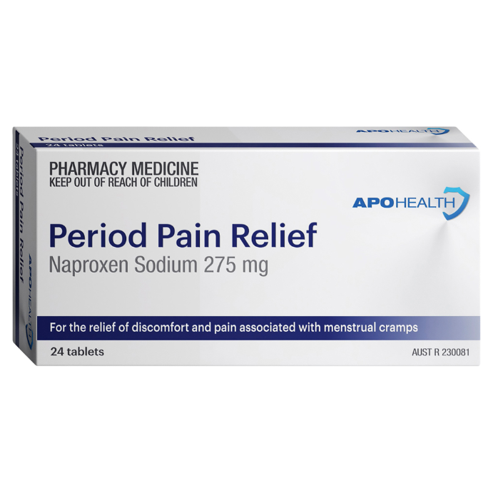 APO HEALTH Period Pain Relief Naproxen Sodium 275mg Blister Pack 24 Tablets