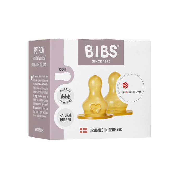 Bibs Bottle Nipple Round Latex Fast Flow 4+ Months 2 Pack