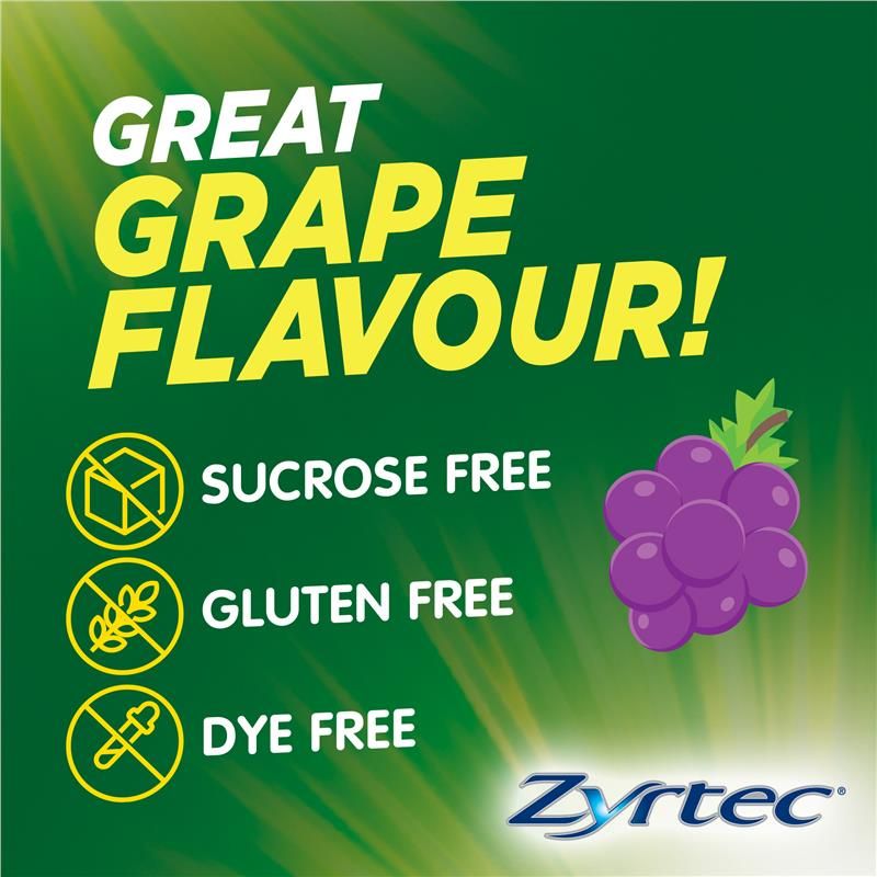 Zyrtec Kids Antihistamine Allergy & Hayfever Chewable Tablet Grape 30 Pack
