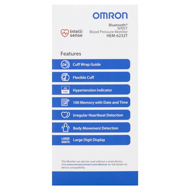 Omron HEM6232T Bluetooth Wrist Blood Pressure Monitor