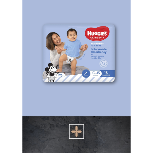 Huggies Ultra Dry For Boys Toddler Size 4, 10-15kg 18 Nappies