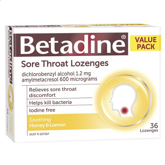 Betadine Sore Throat Lozenges Soothing Honey & Lemon Flavour 36 Pack