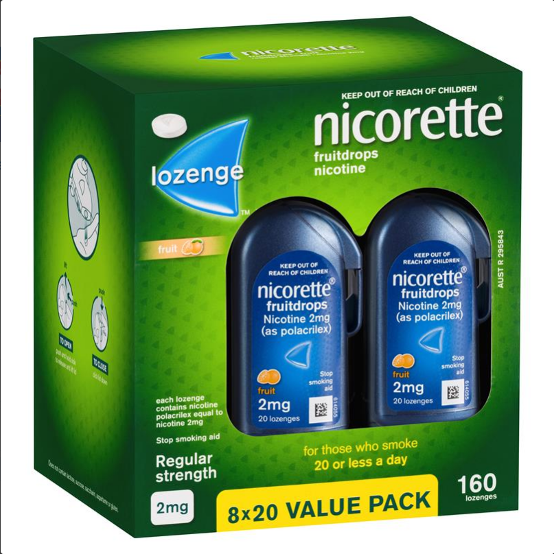 Nicorette Quit Smoking Cooldrops Fresh Fruit Lozenges 2mg 160 Pieces - STELLAR PHARMACY