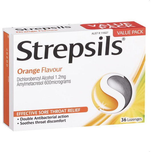 Strepsils Soothing Lozenges Orange Sore Throat Double Antibacterial 36 Pack