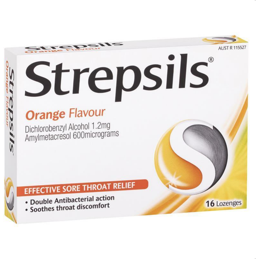 Strepsils Soothing Lozenges Orange Sore Throat Double Antibacterial 16 Pack