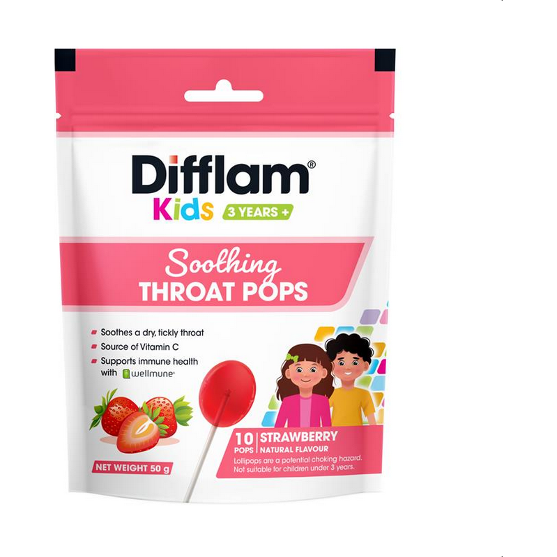 Difflam Kids Soothing Throat Pops Strawberry 10 pack