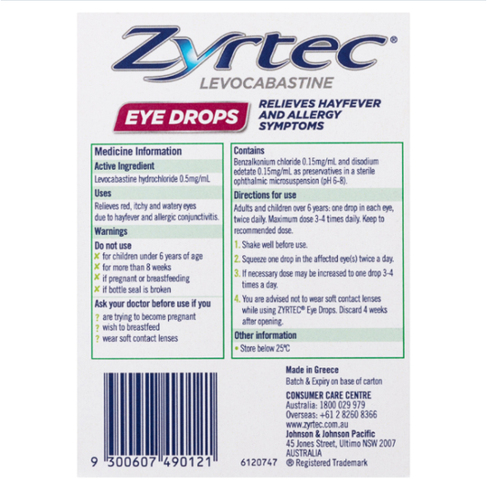 Zyrtec Levocabastine Eye Drops 4mL