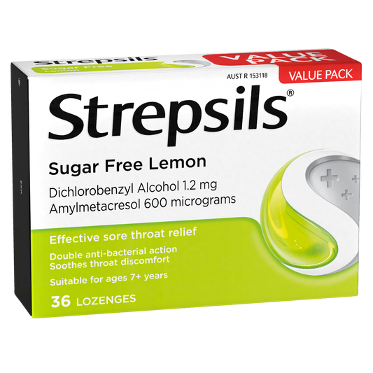 Strepsils Sore Throat Relief Sugar Free Lemon 36 Pack