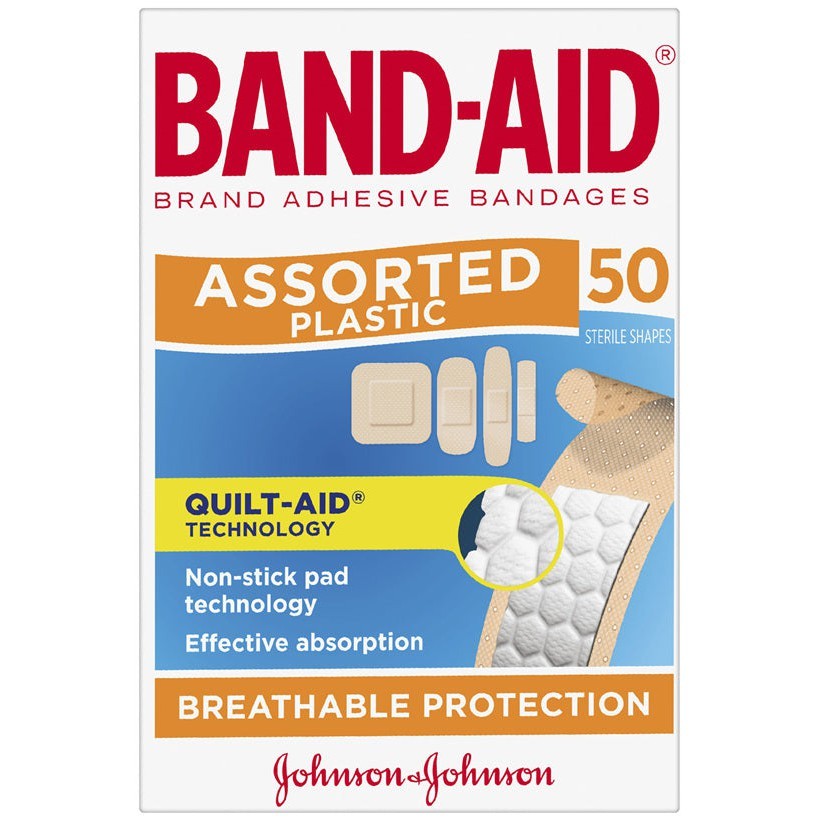Band-Aid Brand Plastic Strips Assorted Shapes 50 Pack