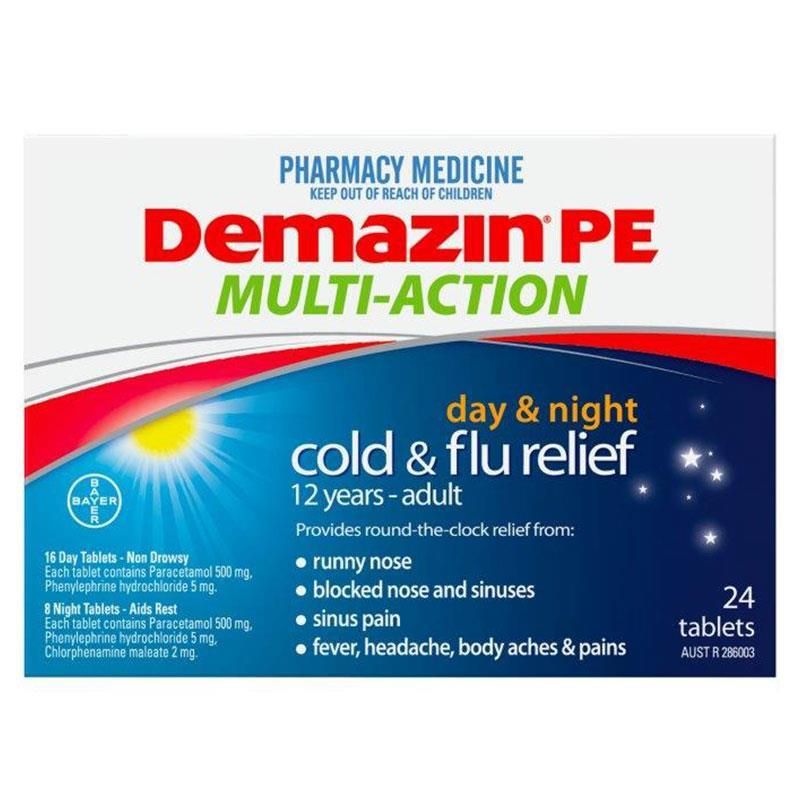 Demazin PE Multi Action Cold & Flu Relief Day & Night 24 Tablets