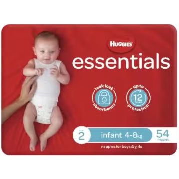 Huggies Essentials Infant Size 2, 4-8kg 54 Nappies