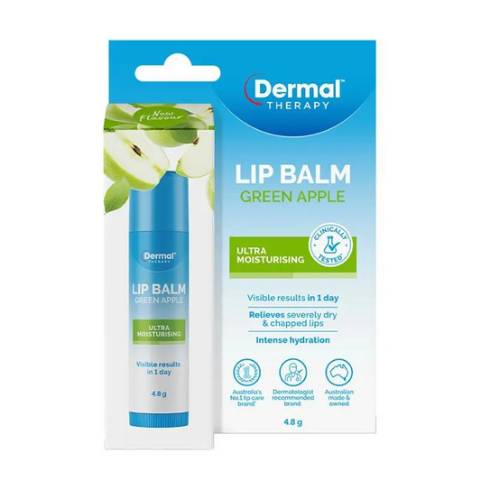 Dermal Therapy Lip Balm Stick - Green Apple Flavor (4.8g) - Intense Hydration for Dry & Chapped Lips