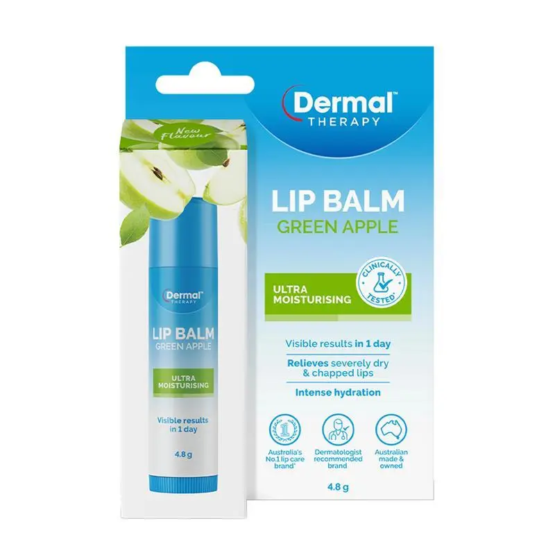 Dermal Therapy Lip Balm Stick with Green Apple Flavor - Intensive Dry Lip Treatment, 4.8g