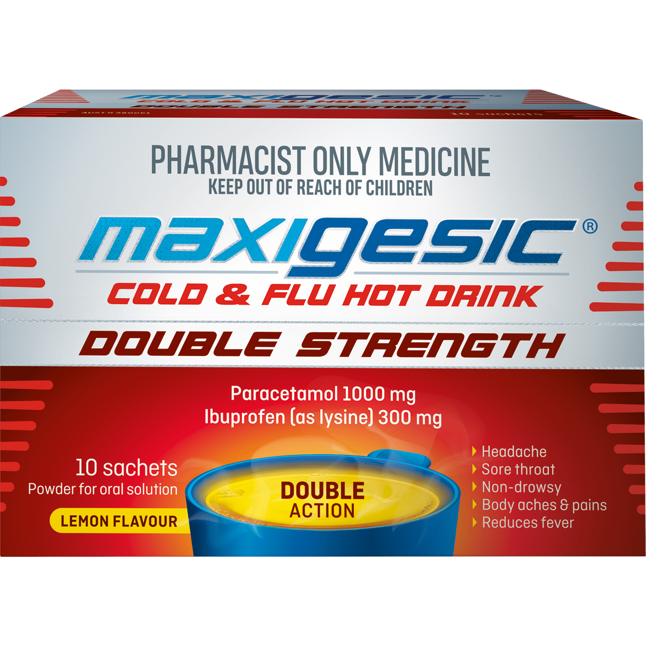 MAXIGESIC COLD&FLU HOT DRINK DOUBLE STRENGTH 10S