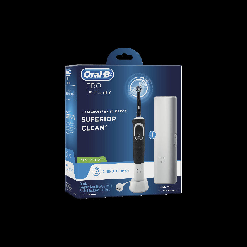 Oral-B Pro 100 Power Toothbrush CrossAction Blk + Travel Case