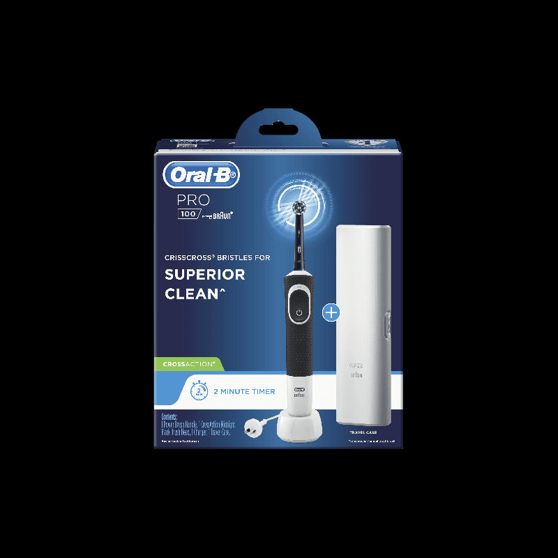 Oral-B Pro 100 Power Toothbrush CrossAction Blk + Travel Case
