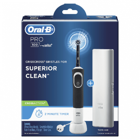 Oral-B Pro 100 Power Toothbrush CrossAction Blk + Travel Case